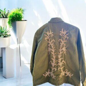 Rare Zara Unique Design Women’s Green Denim Jean Jacket Size M beating